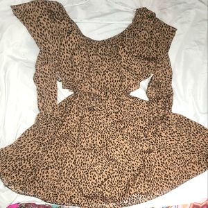 SHEIN Animal Print, Off the Shoulder, Long Sleeve Ruffle Dress
